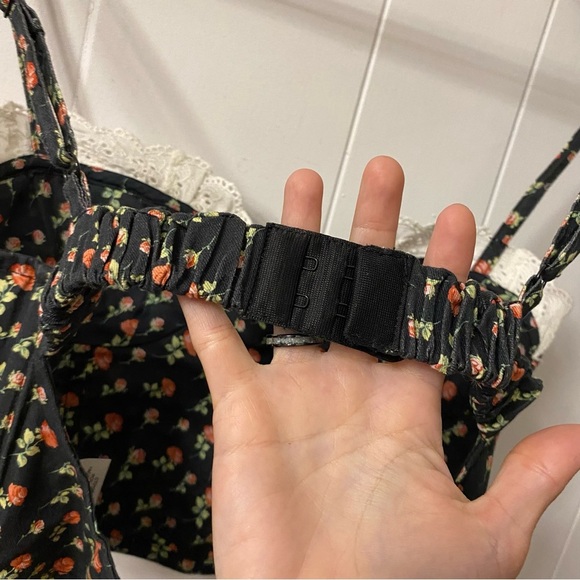 For Love and Lemons Camille Top Black Floral Crop Corset Flowers Roses Frills - Picture 9 of 14